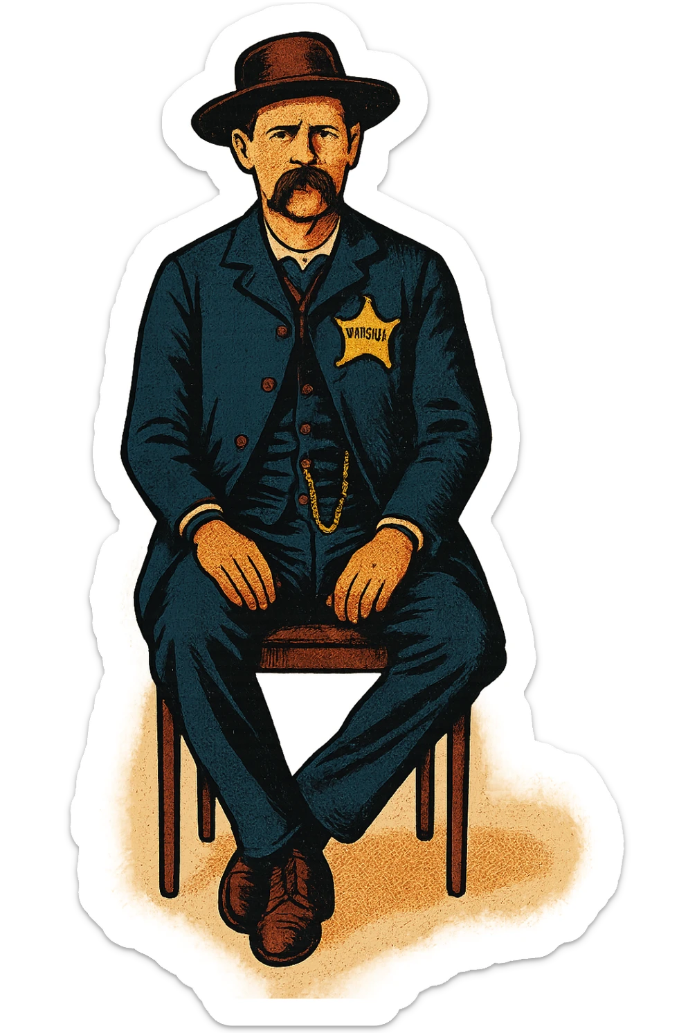 Make a colour copy of this image of Wyatt Earp with him wearing a small town marshal badge on his chest sticker