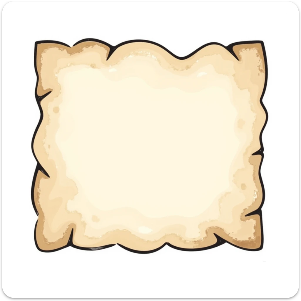 vintage kraft paper with scalloped torn edge, hand-drawn watercolor, soft crumpled texture, transparent background, no face, no hands, no legs, no characters sticker