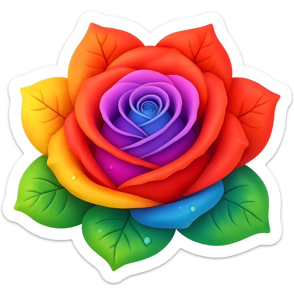 Make the blue icy rose rainbow colored in the style of emoji (apple style emojis). Remove the background. sticker