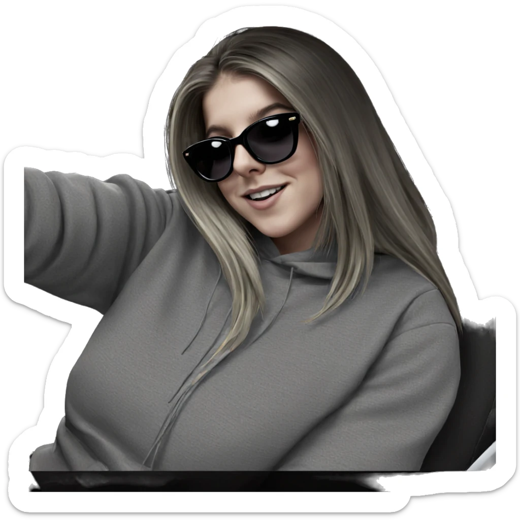 girl in car with sunglasses sticker