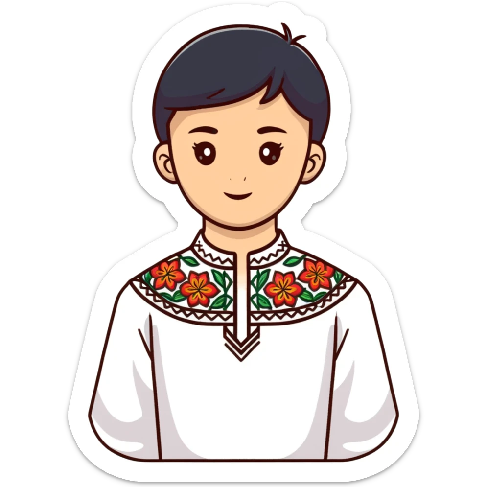 A young Ukrainian psychologist wearing a traditional embroidered vyshyvanka shirt sticker
