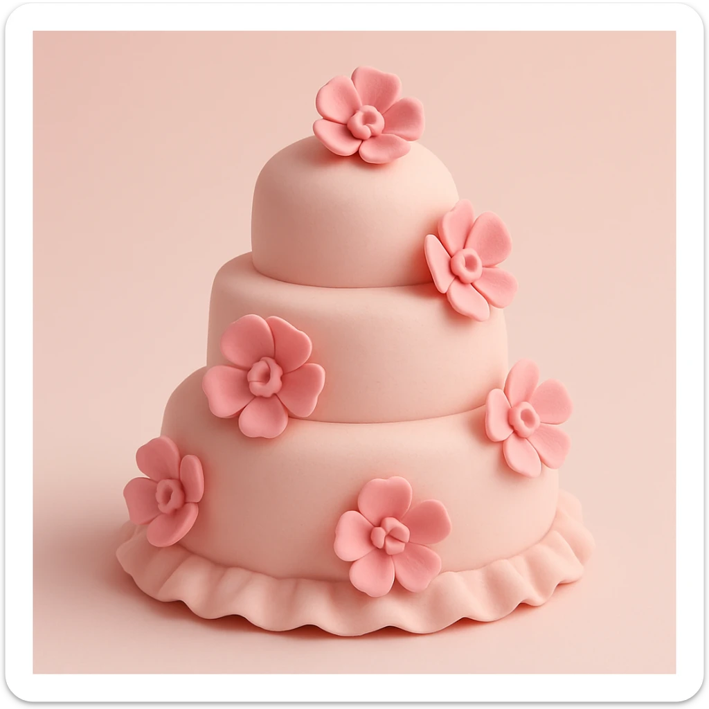 wedding cake with pink fondant flowers and a light pink background sticker