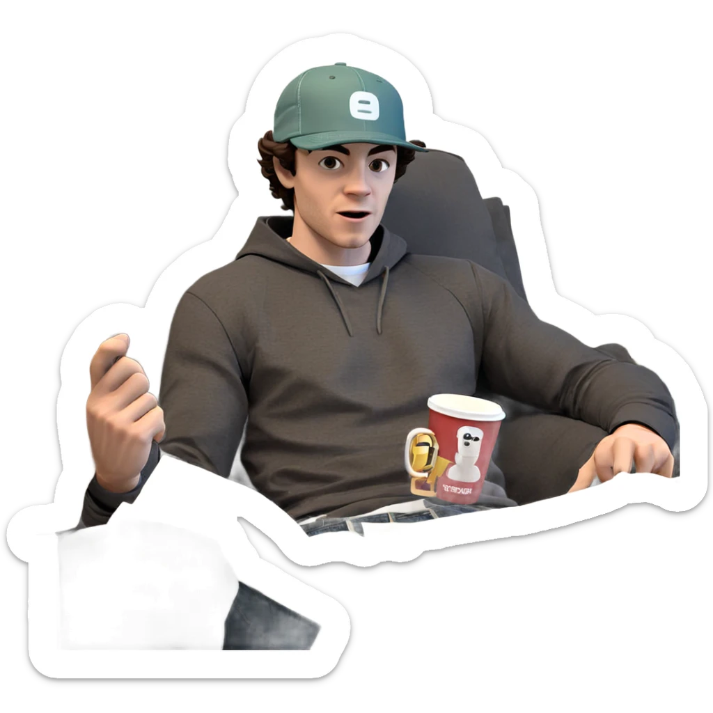 casual male with newspaper cup sticker