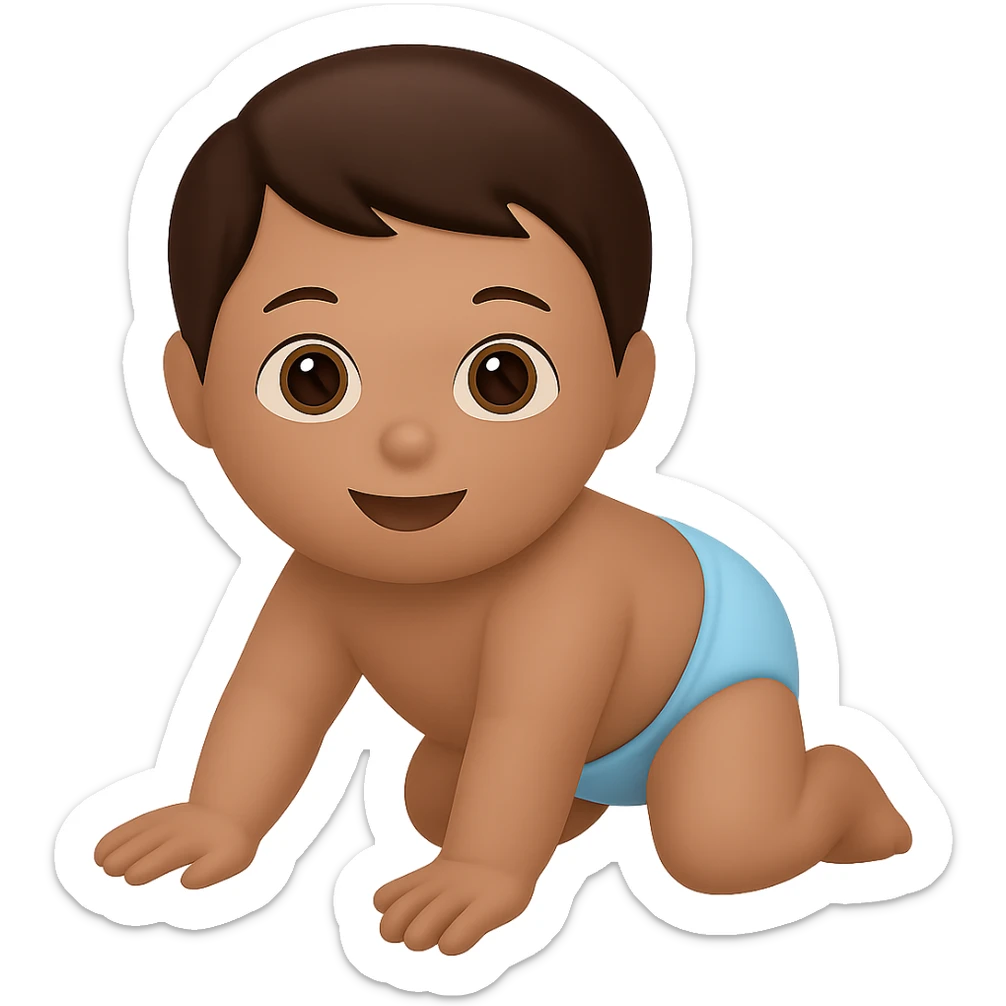 Edit the emoji style crawling baby to have brown hair with no background. Keep the emoji style consistent and the background transparent. sticker
