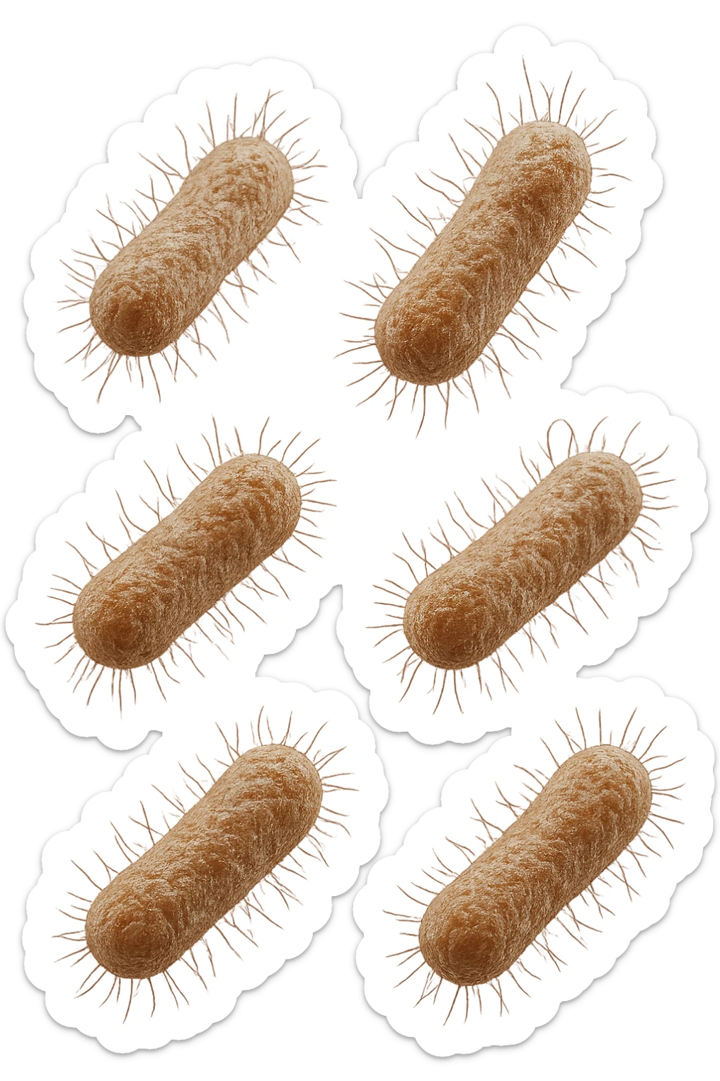 6 batteri intestinali iperrealistici sul bordeaux fluttuano in aria, iperrealistico 4k sticker