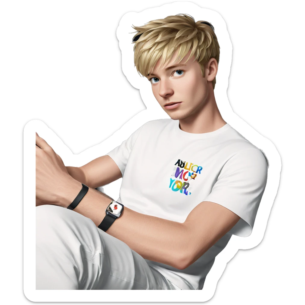 blonde boy in white outfit sticker