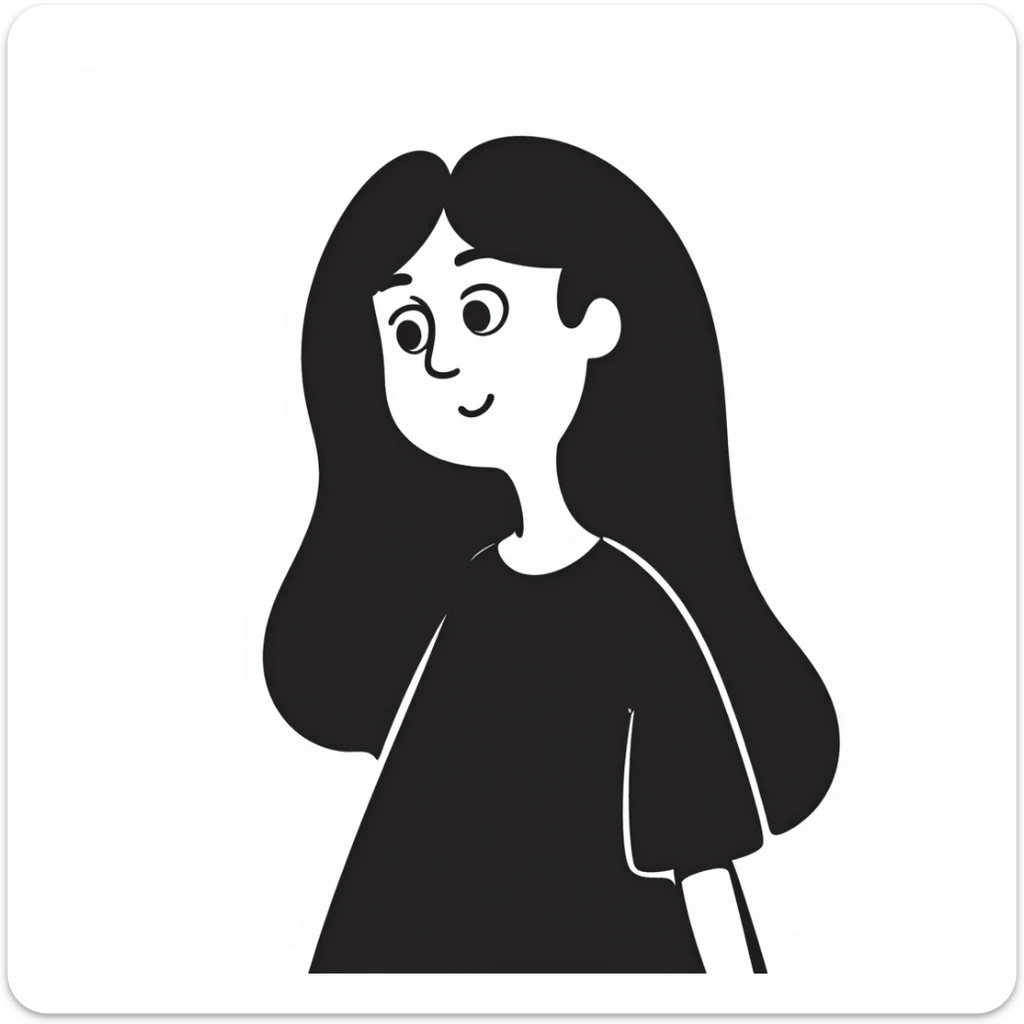 A girl with long black hair and fair skin sticker