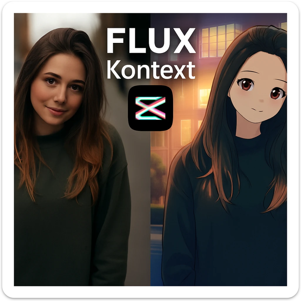 recreate this image and add logo of  text "FLUX Kontext" on top of it sticker