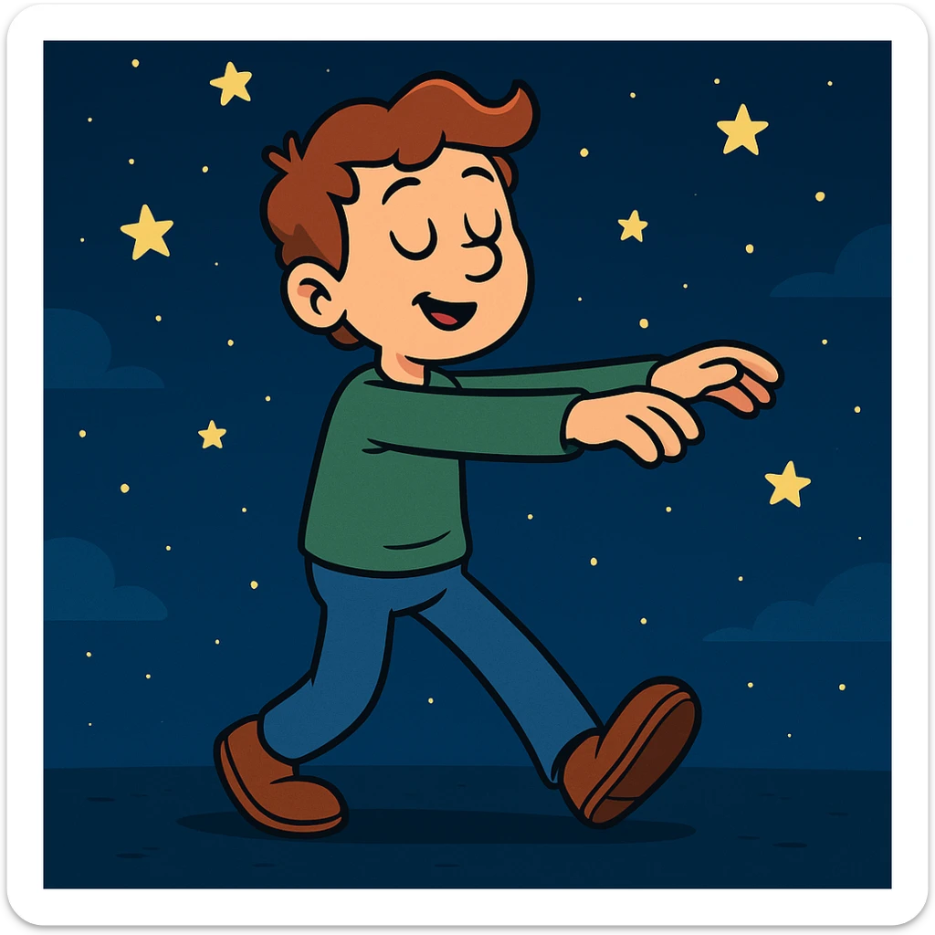 person walking while sleeping, cartoon style sticker