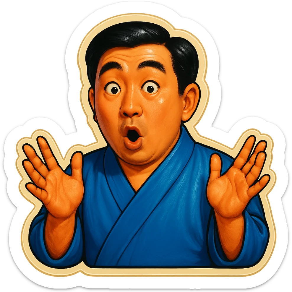 The same Japanese man in traditional kimono looks at the viewer with a surprised look, and his hands are empty sticker