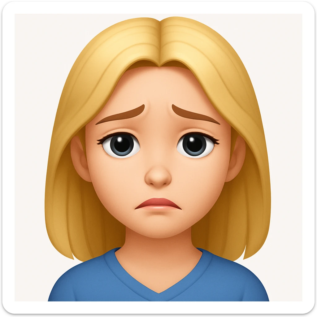 Create an image of a sad girl with a sad expression but no tears, in the style of apple emojis. The style should be respected but use the general editing model for best results. sticker