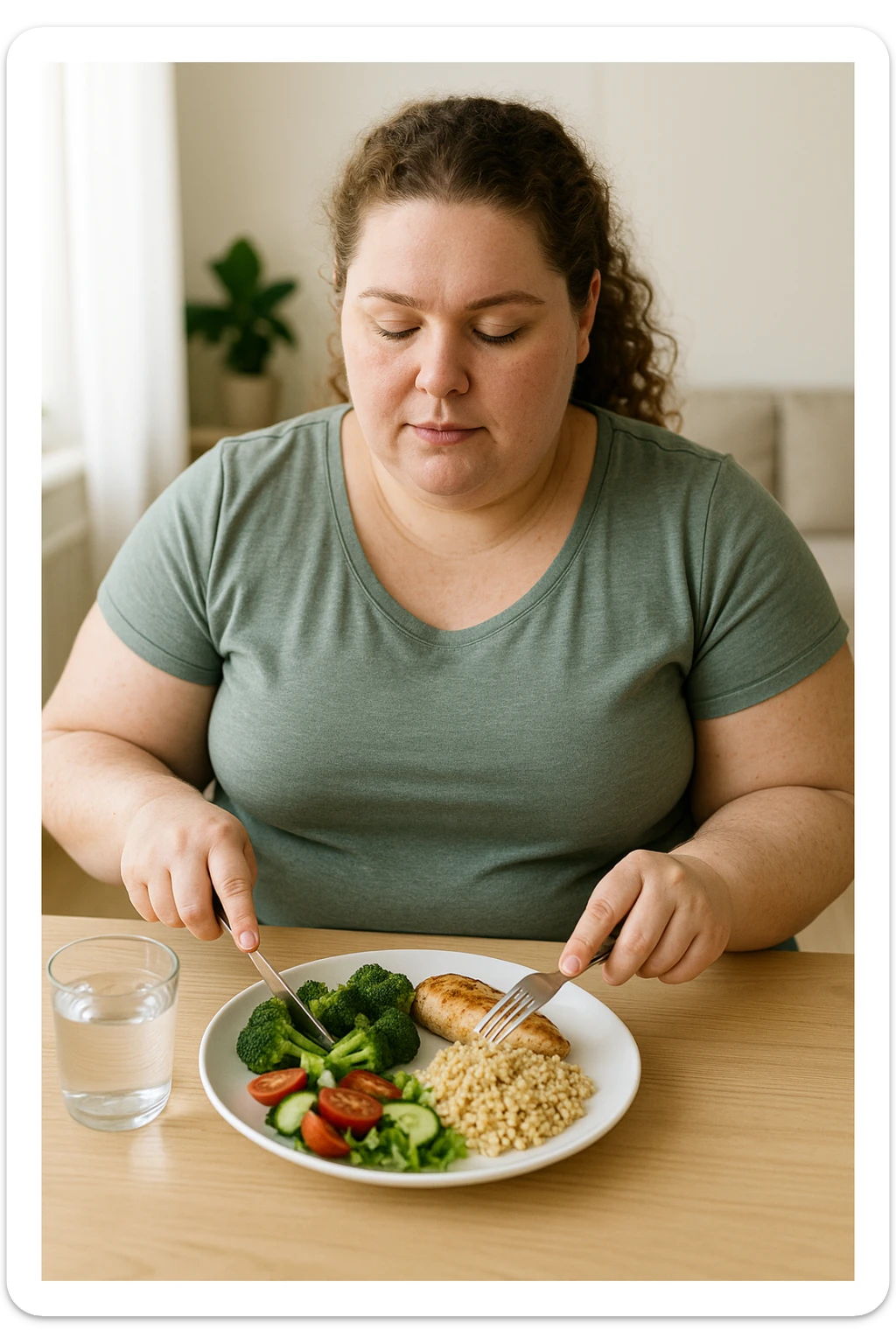 Donna con Lipedema che fa la dieta per migliorare anche a causa della sua PCOS, immagine realistica sticker