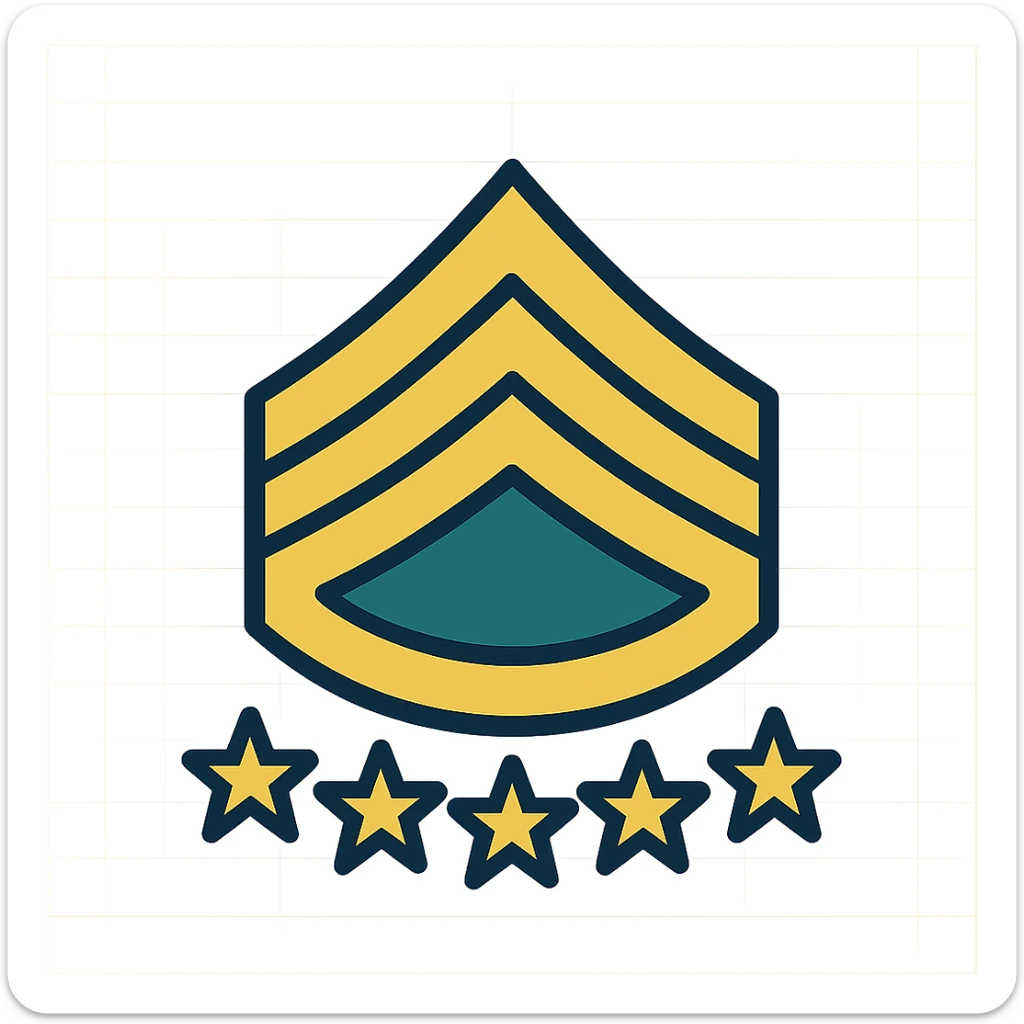general of the army chevron icon, color outline, crisp details, five-star chevron, contemporary military insignia sticker