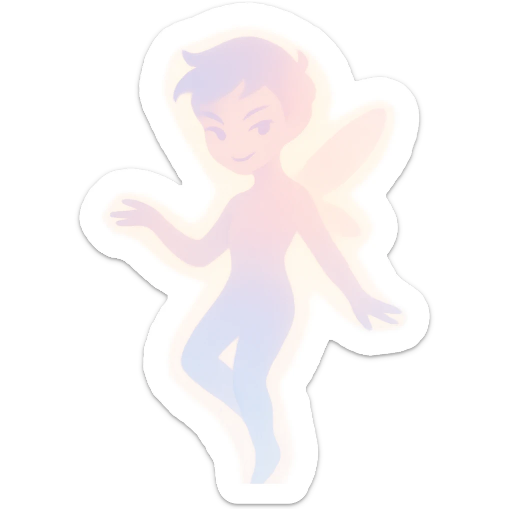 delicate figure with a soft glow, playful mischief in the eyes, and an enchanting aura, in a minimalist silhouette with pastel colors sticker