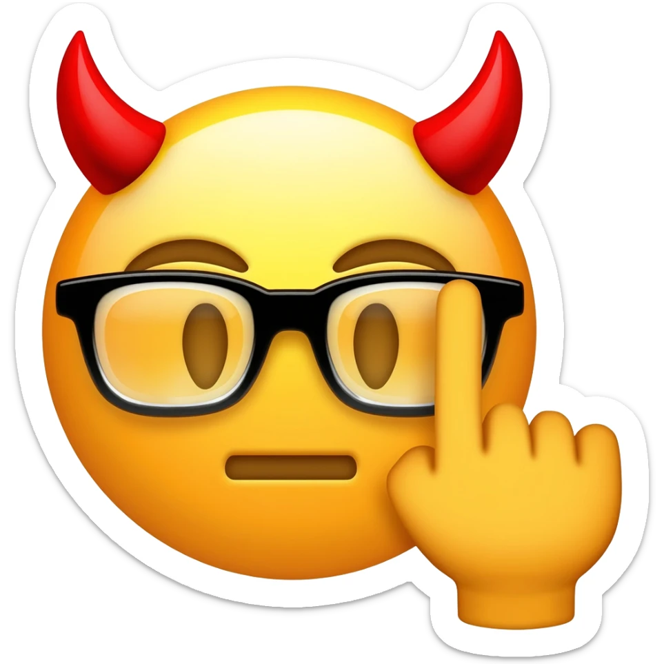 sexual face emoji - devil horns, with glasses and giving the middle finger sticker