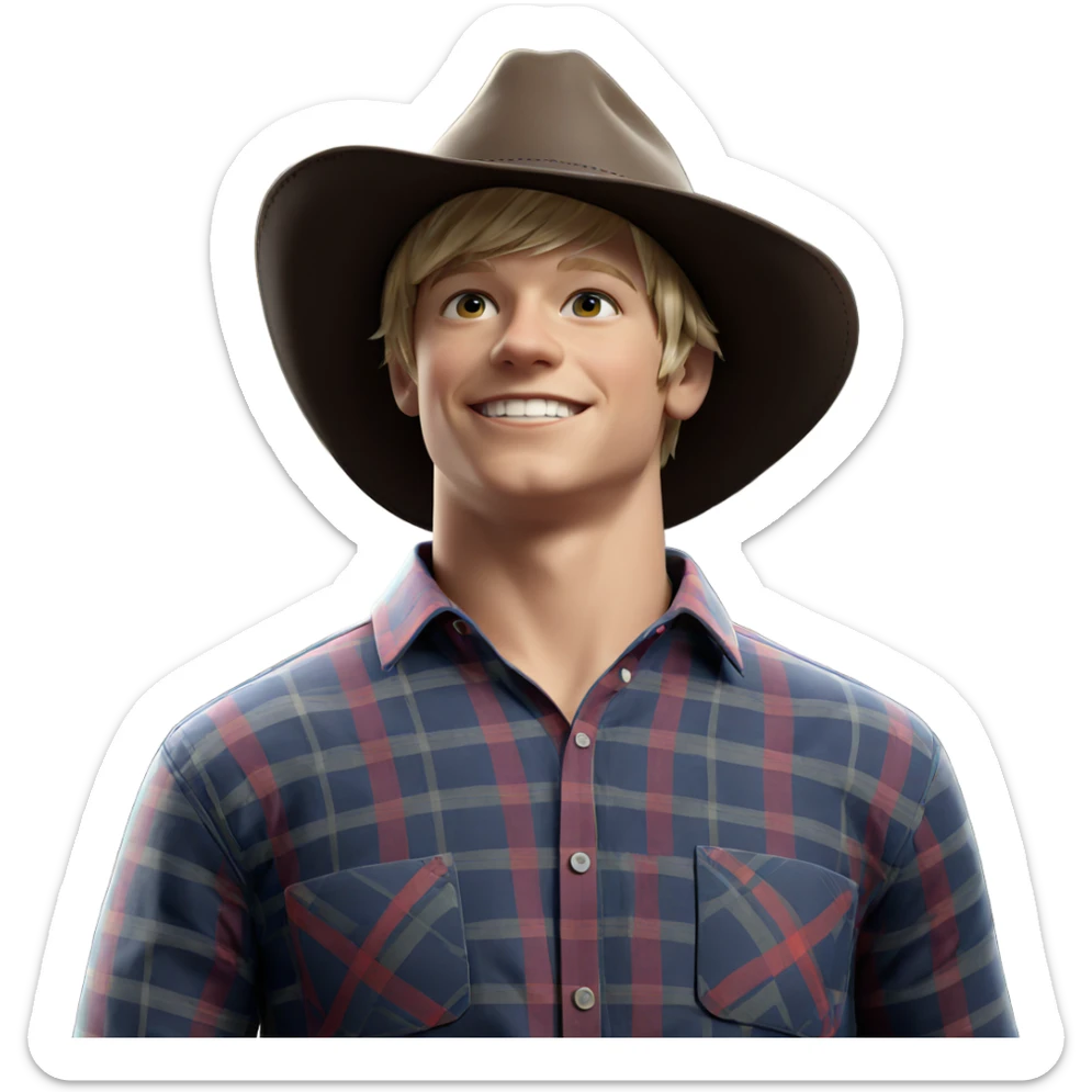 smiling blonde boy in plaid sticker