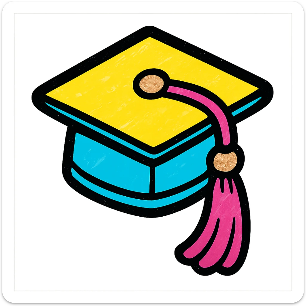 black graduation cap with rose gold tassel, feminine style, glitter accents sticker