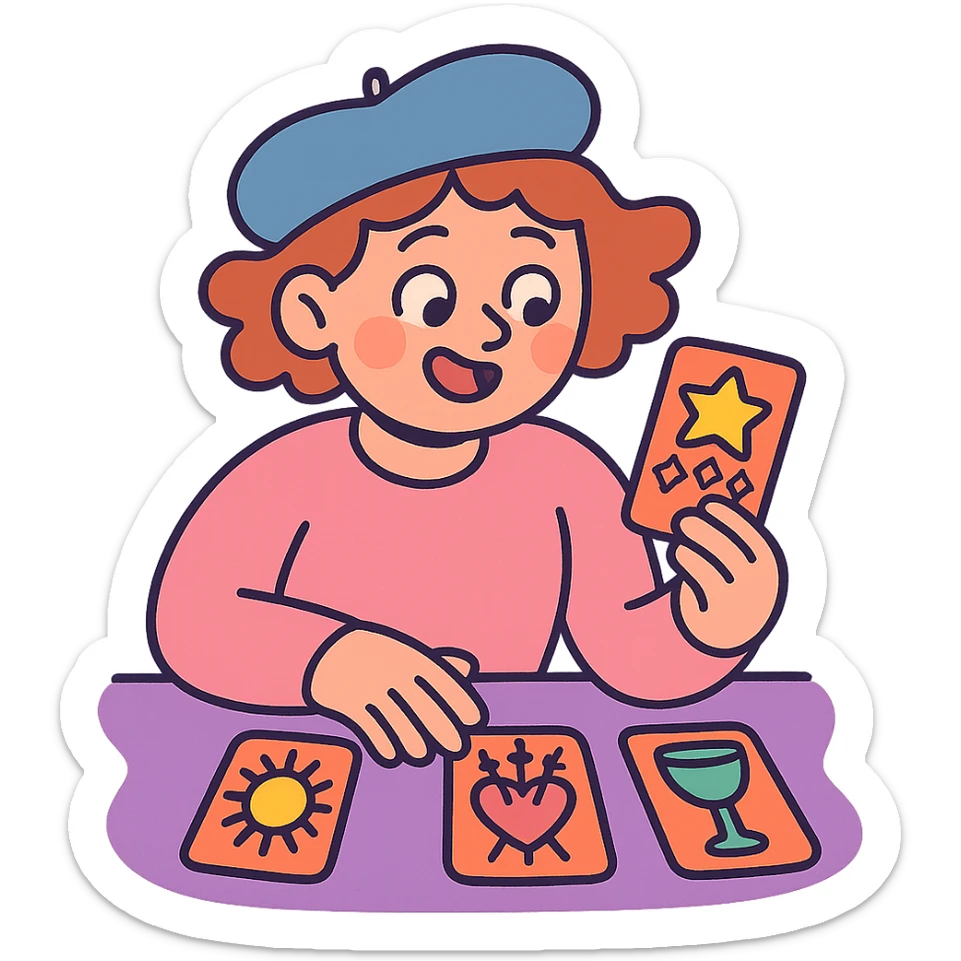 cartoon character reading tarot cards sticker