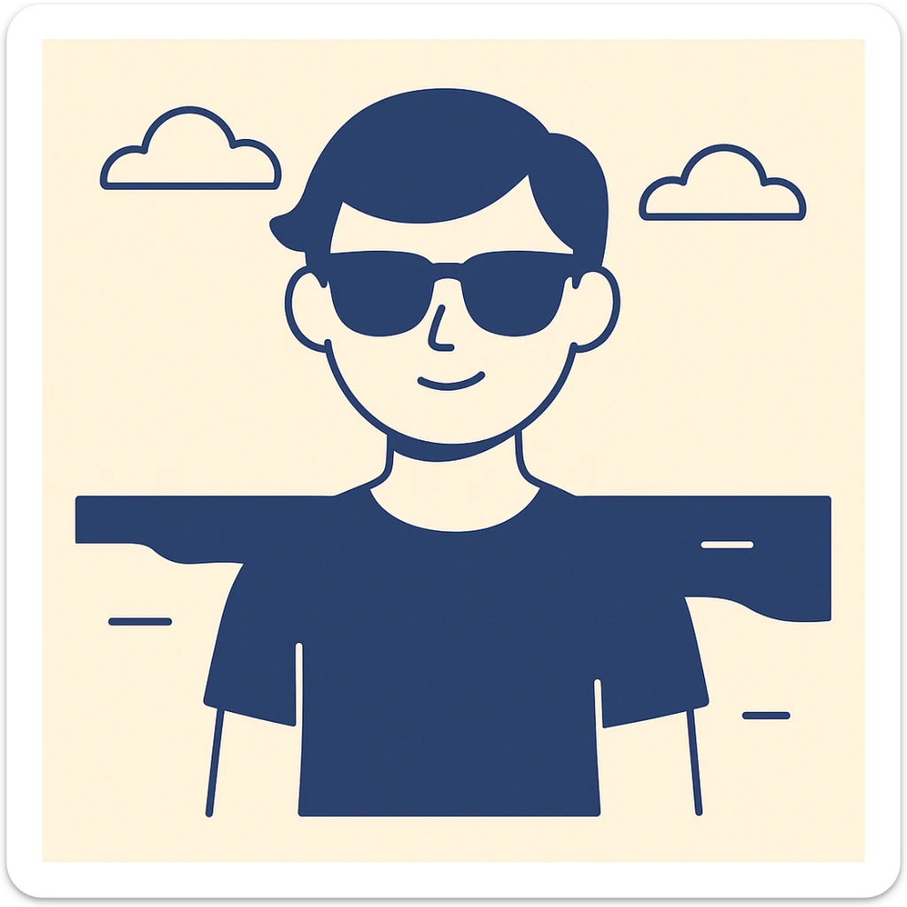 persona en una playa con gafas de sol, icono minimalista, líneas limpias, fondo simple sticker