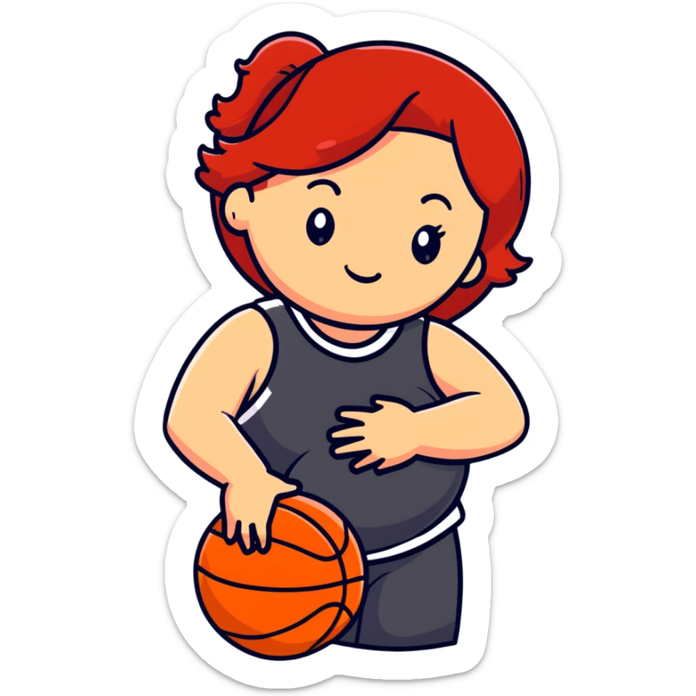 Redheaded girl with a basketball positioned like the pregnant woman emoji, but with a basketball instead of a belly sticker