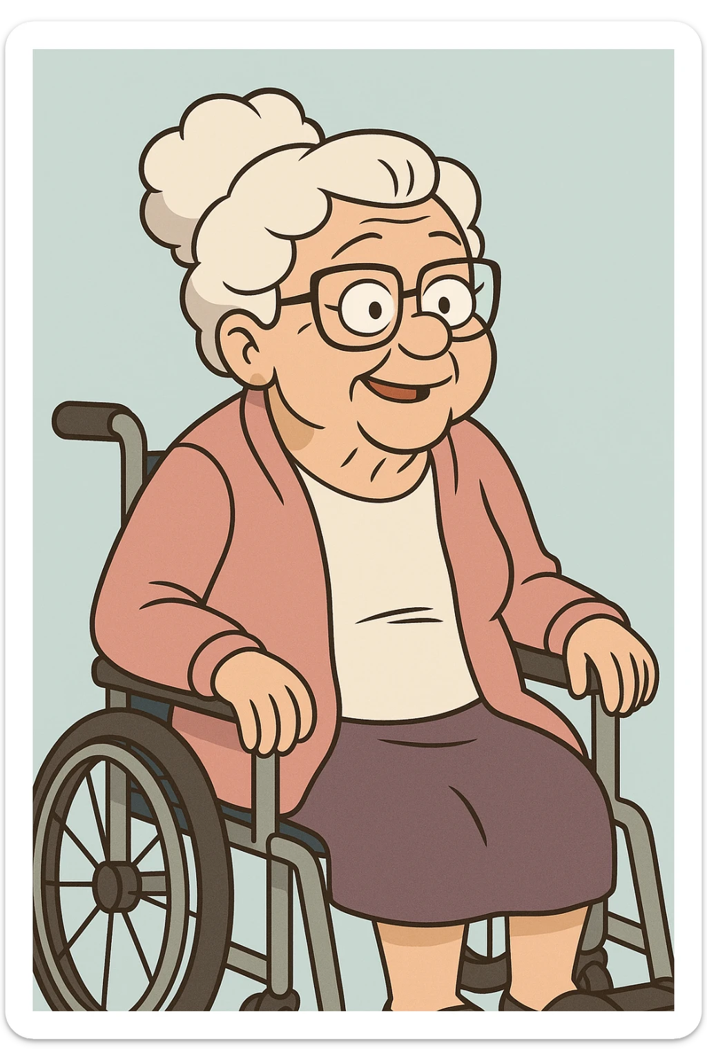 Grandmas white shirt pink jackets a wheelchair  sticker