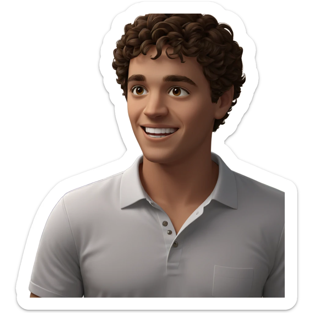 smiling boy in white shirt sticker