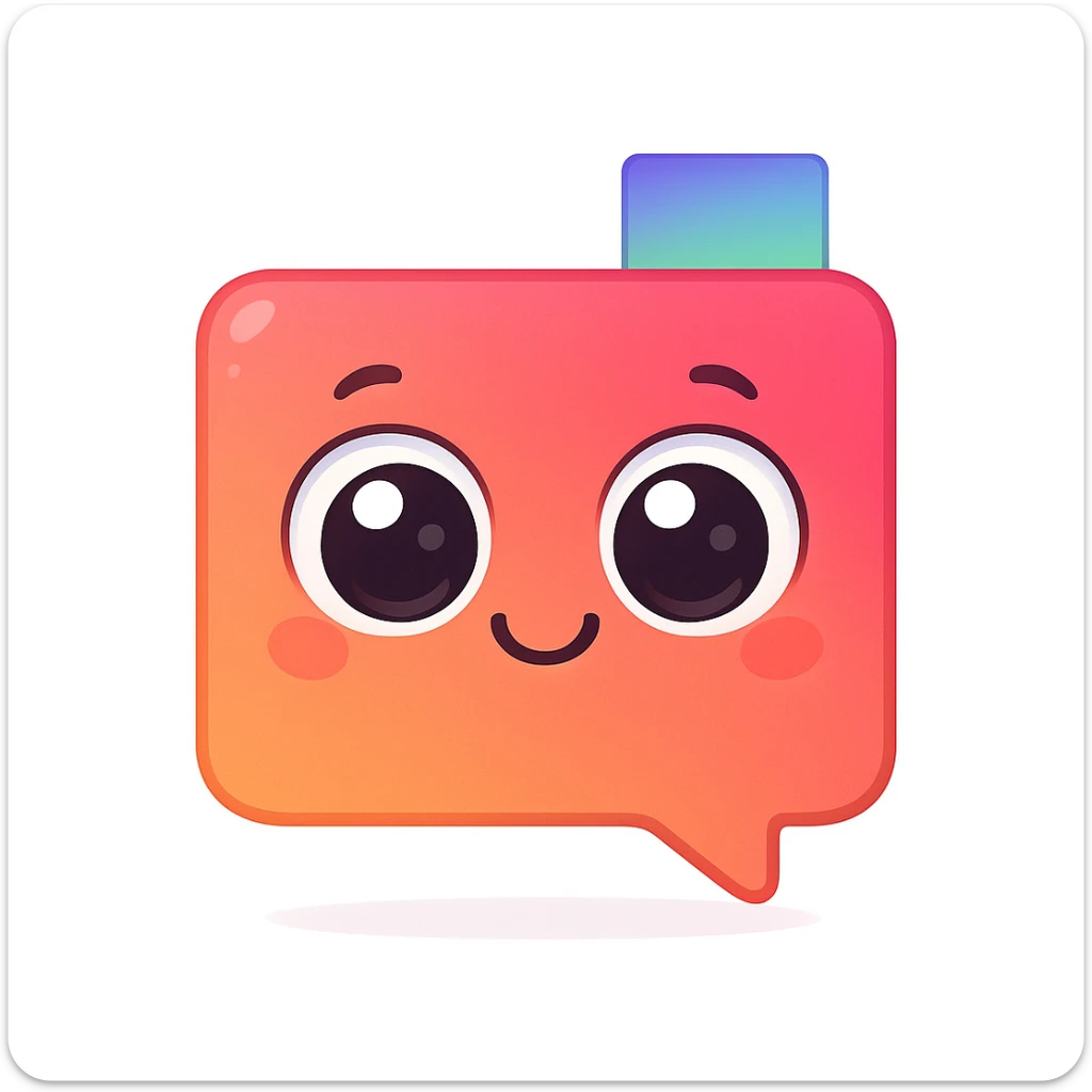 Turn the YumChat icon into a cute smiling emoji character with big eyes and a friendly expression, keeping the original colors and shape, in a cute emoji style. sticker