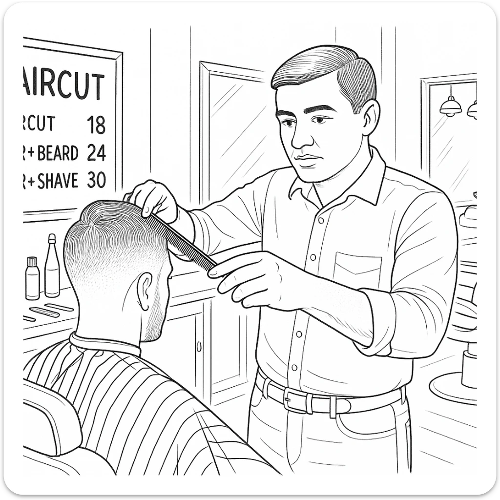 Draw me a sketch of the barbershop, but make sure there's a cash register there. sticker