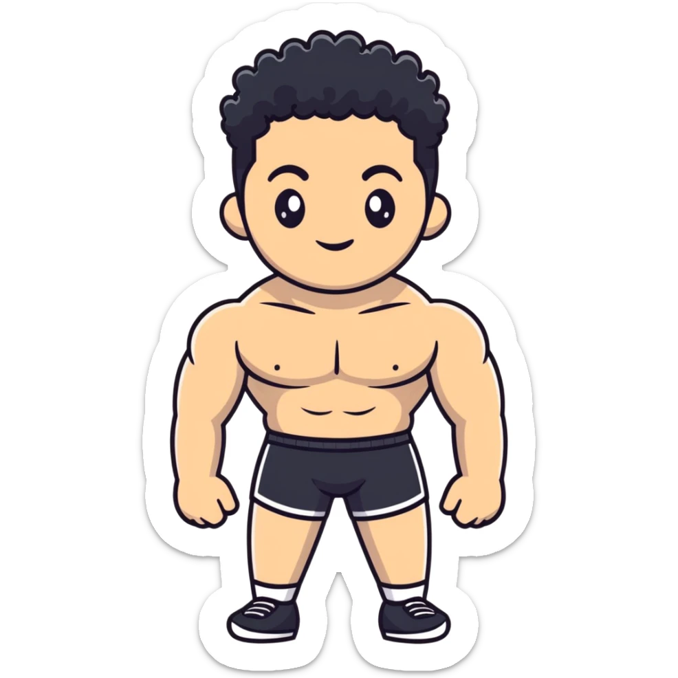 shirtless male athlete with white skin and moderately curly black hair on top with shaved sides sticker