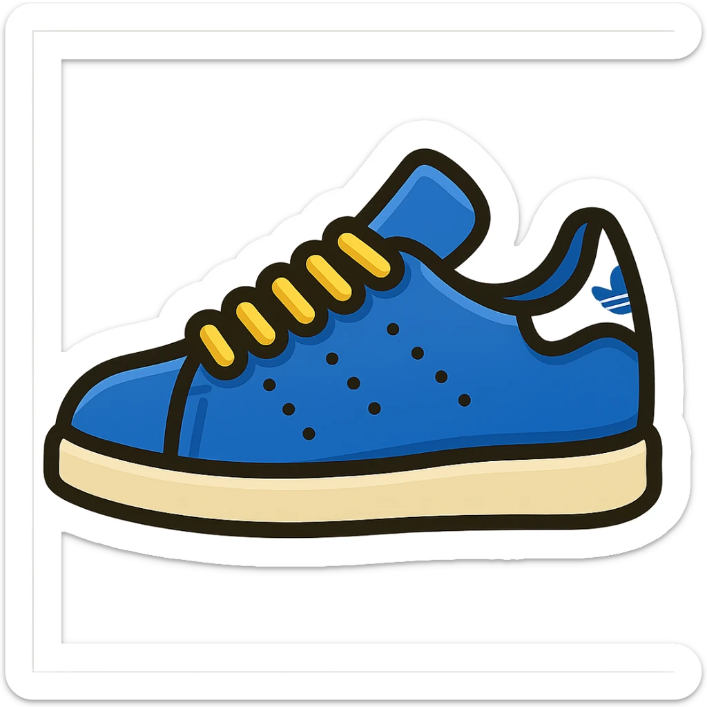Add visible laces detail to the blue adidas Stan Smith with white sole in emoji style with no background. sticker
