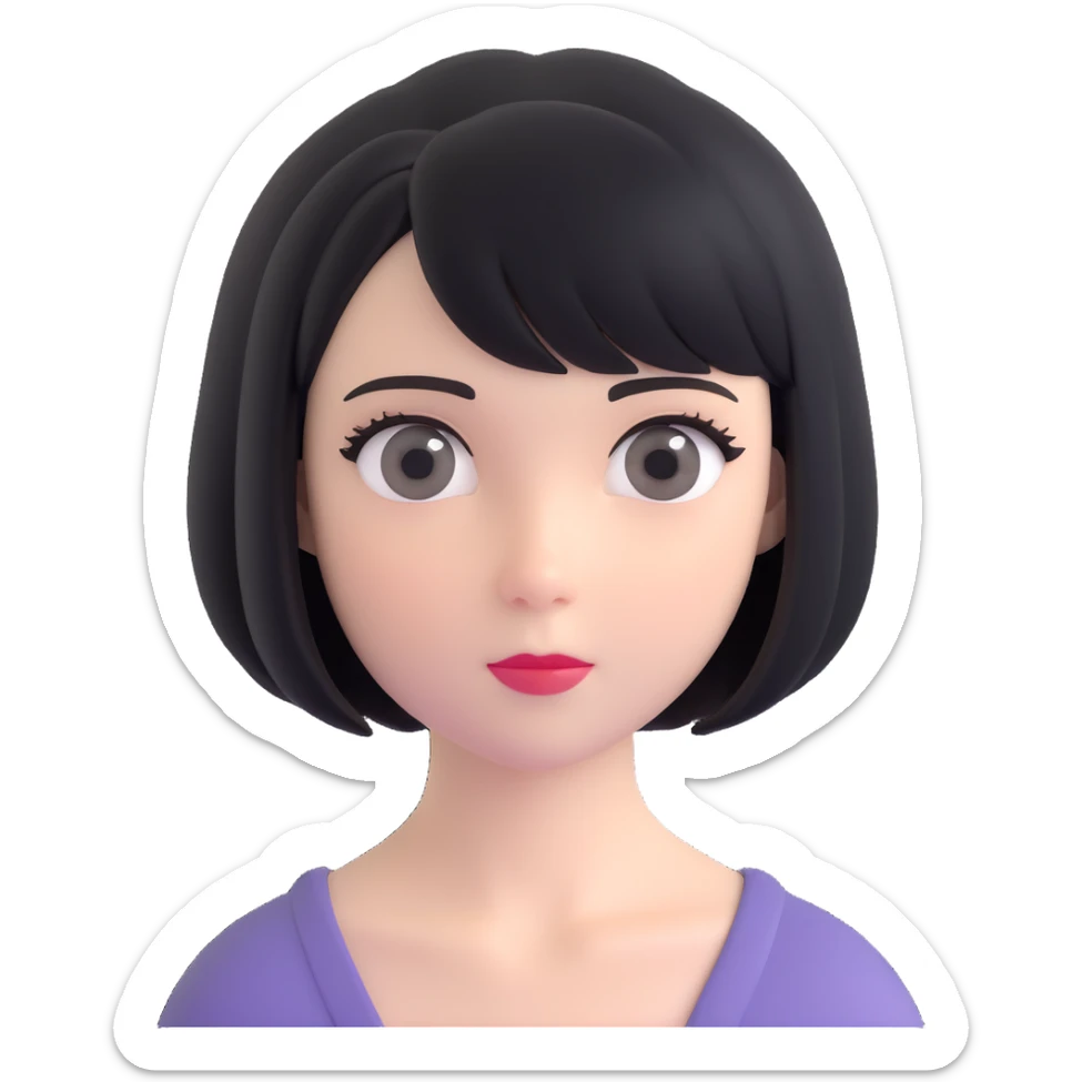 girl with short black hair, bob, with a white strand and gray eyes sticker