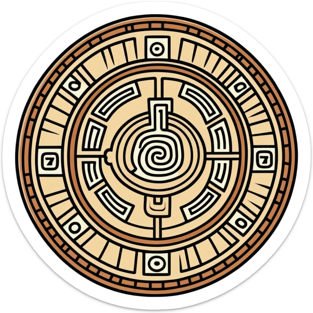 Mayan calendar or stone carving with mail symbol in white and dark green colors sticker