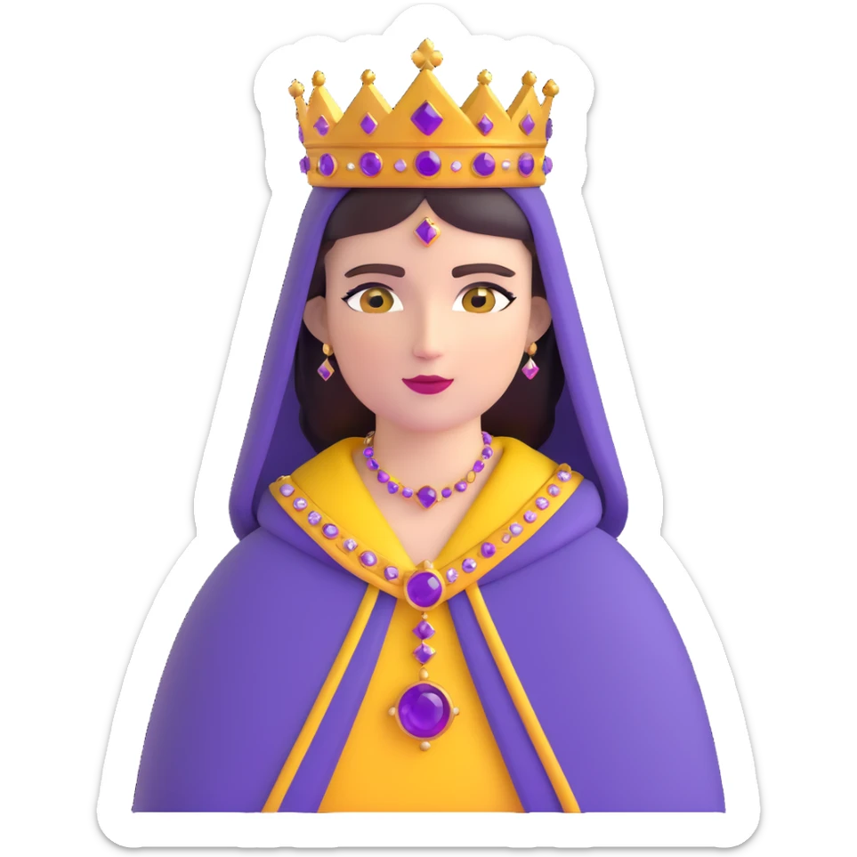 Empress Theodora wearing a jeweled crown and purple cloak sticker