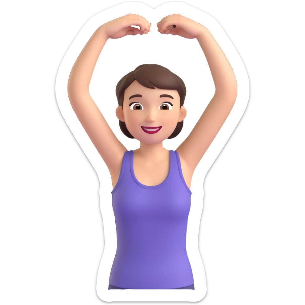 short-haired woman, sleeveless shirt, arms lifted, smiling, modern illustration sticker