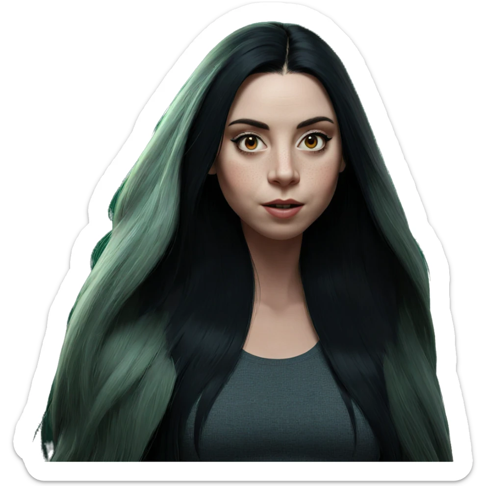 girl with long black hair sticker