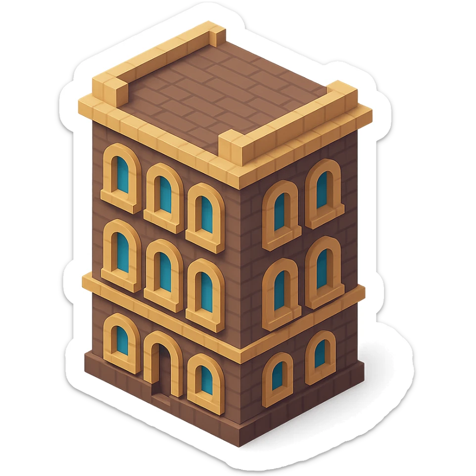old Saint Petersburg building, gray-brown facade, arched windows, isometric view sticker