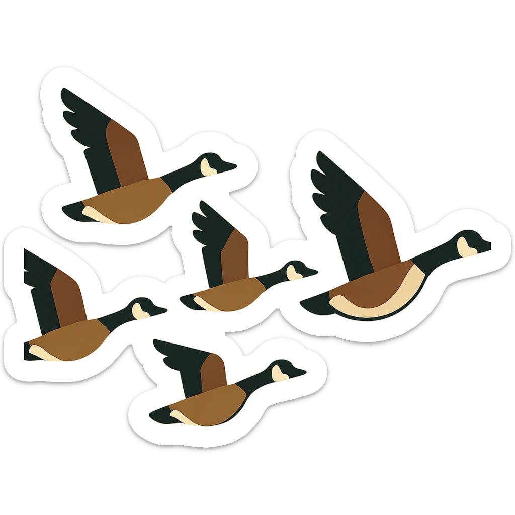 small Canadian geese flying in a classic V formation, lead goose at the right, easily identifiable as Canadian geese, for encouragement sticker