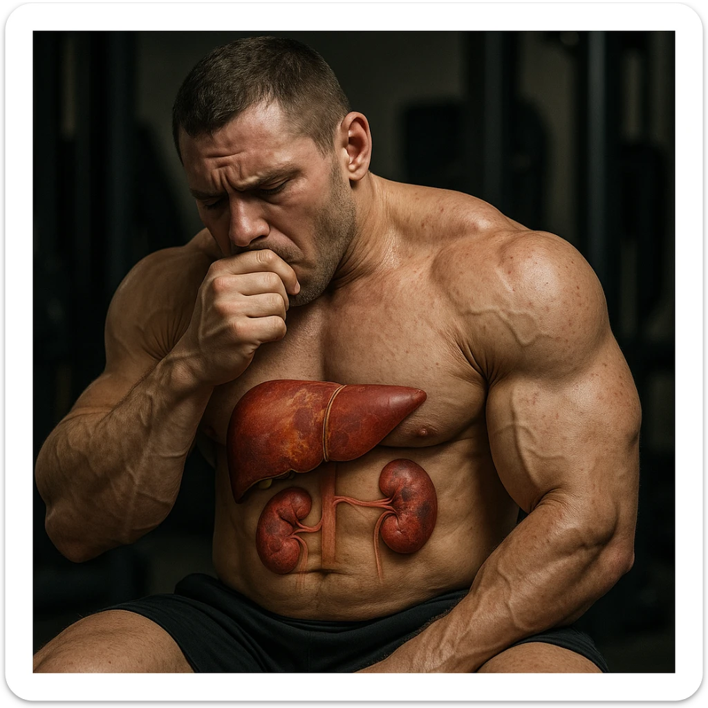  bodybuilder che fa dosaggi a caso di steroidi, e quindi sta male, iper realistica , fai fegato e reni in evidenza sticker