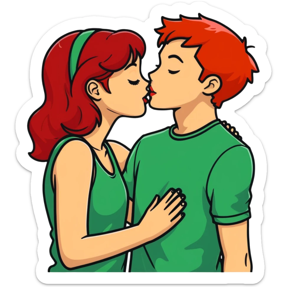 Girl with red hair kissing her boyfriend sticker