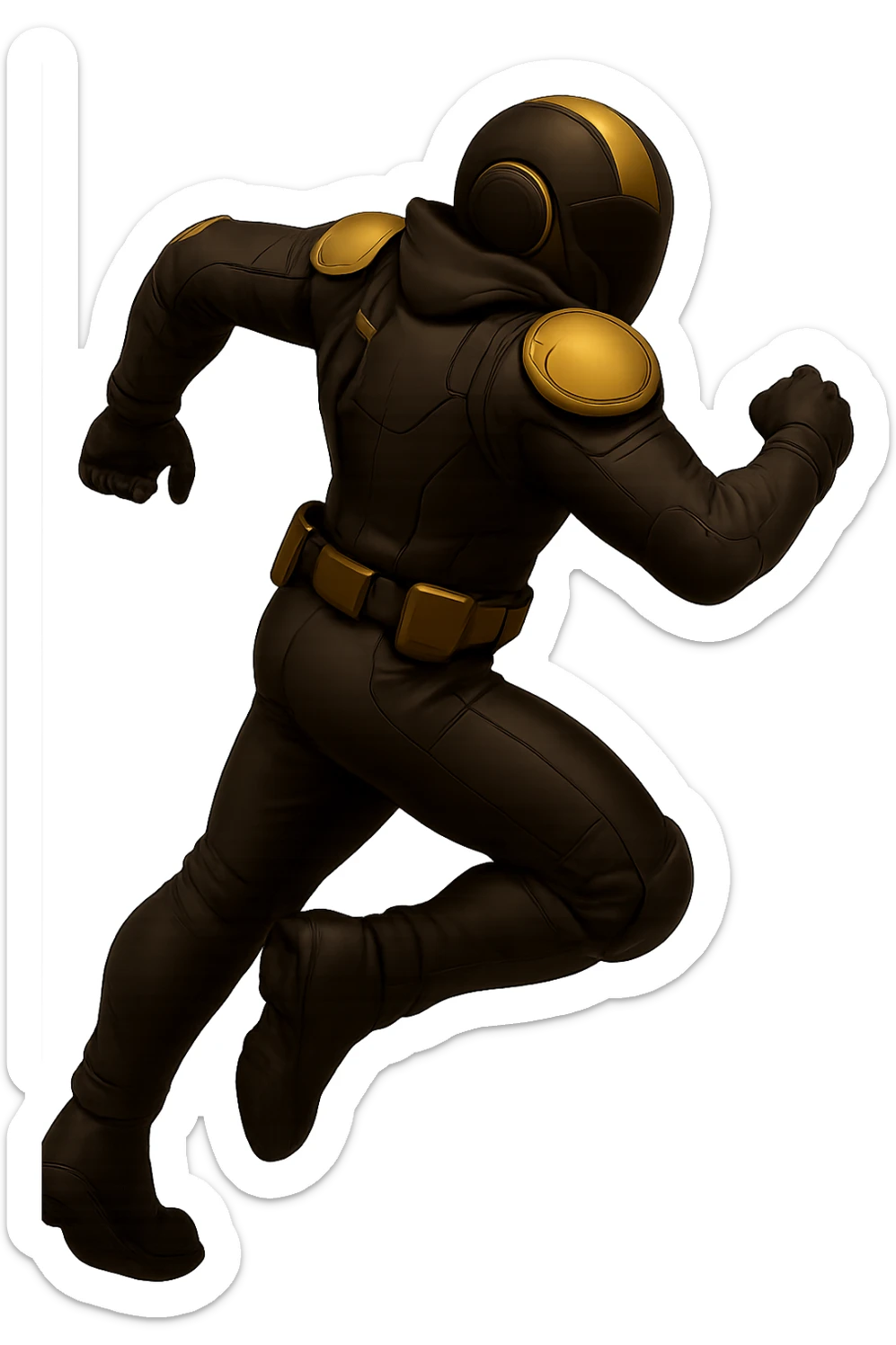 Edit the armored soldier image to show the soldier from the rear, turning to run. Match the original style and colors exactly, with a transparent background. sticker