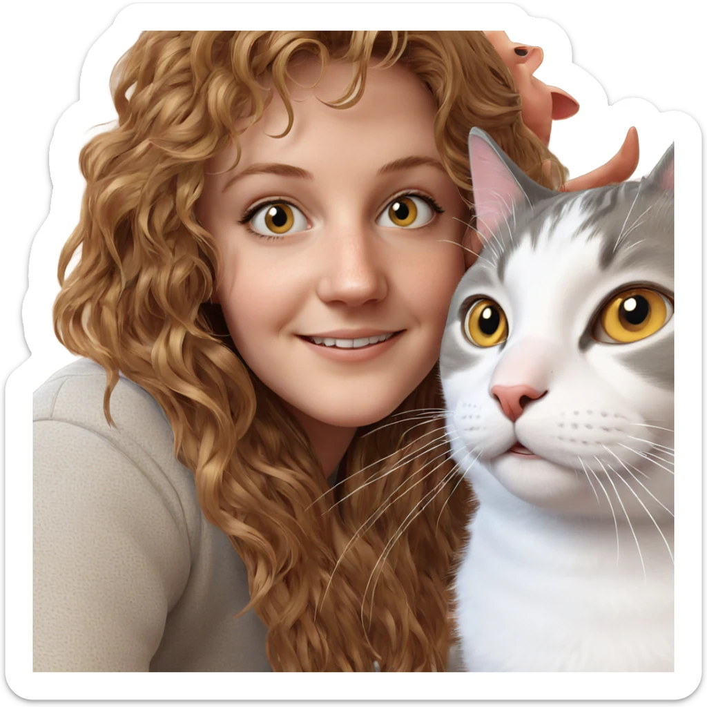 smiling girl with cat portrait sticker