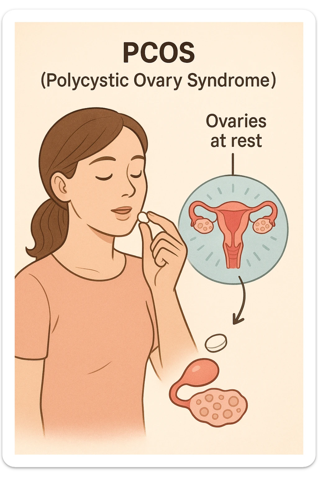 Donna con pcos che prende la pillola, e la pillola mette a riposo le ovaie sticker