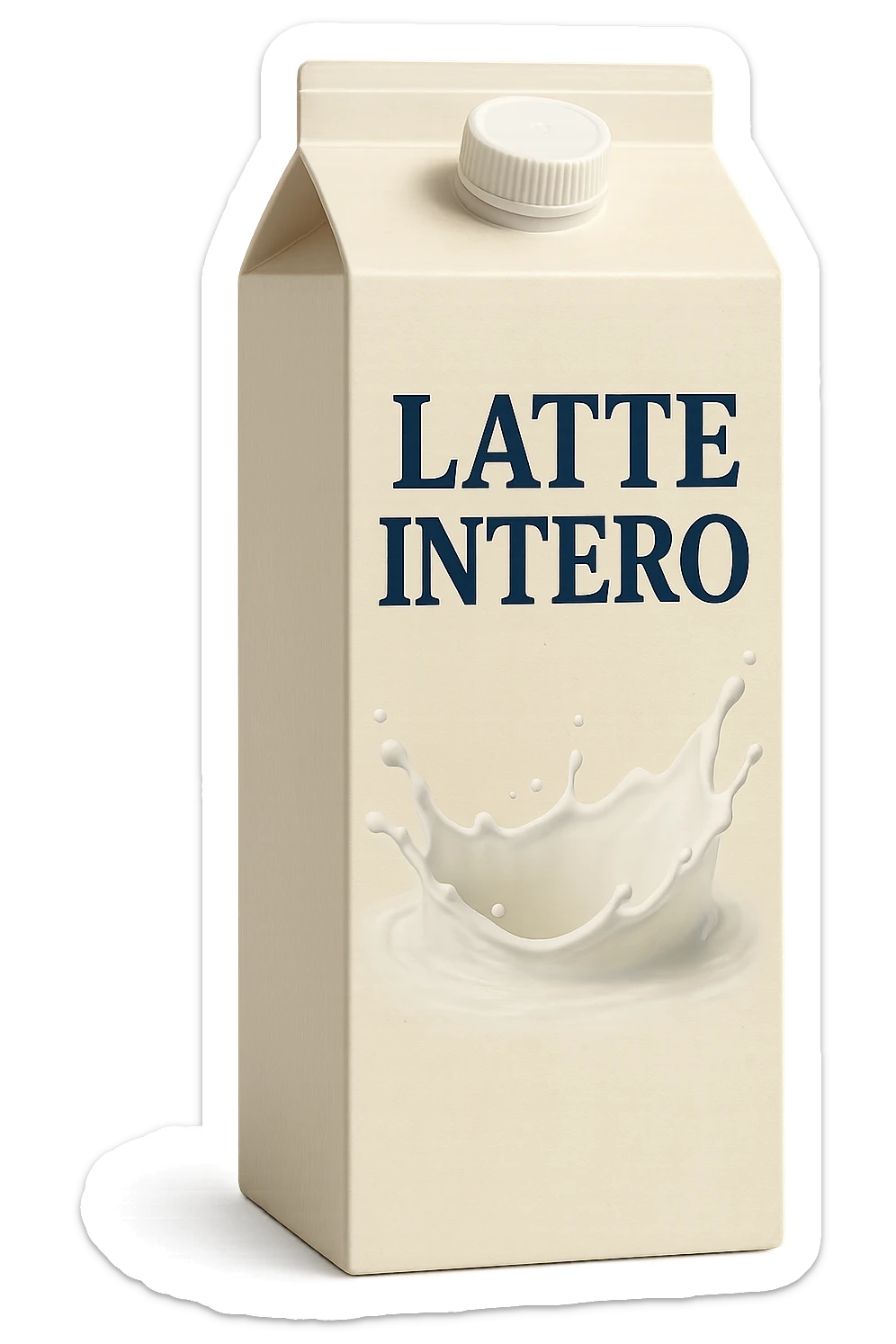 scatola di latte realistica CON LA SCRITTA "LATTE INTERO" IN ITALIANO, iperrealistico 4k sticker