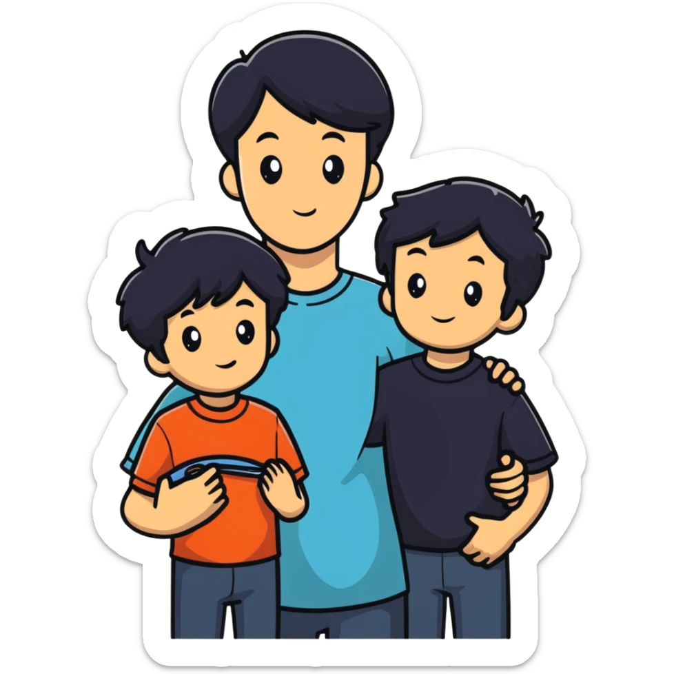 cheerful white family trio - dad with dark black hair, mom and son sticker