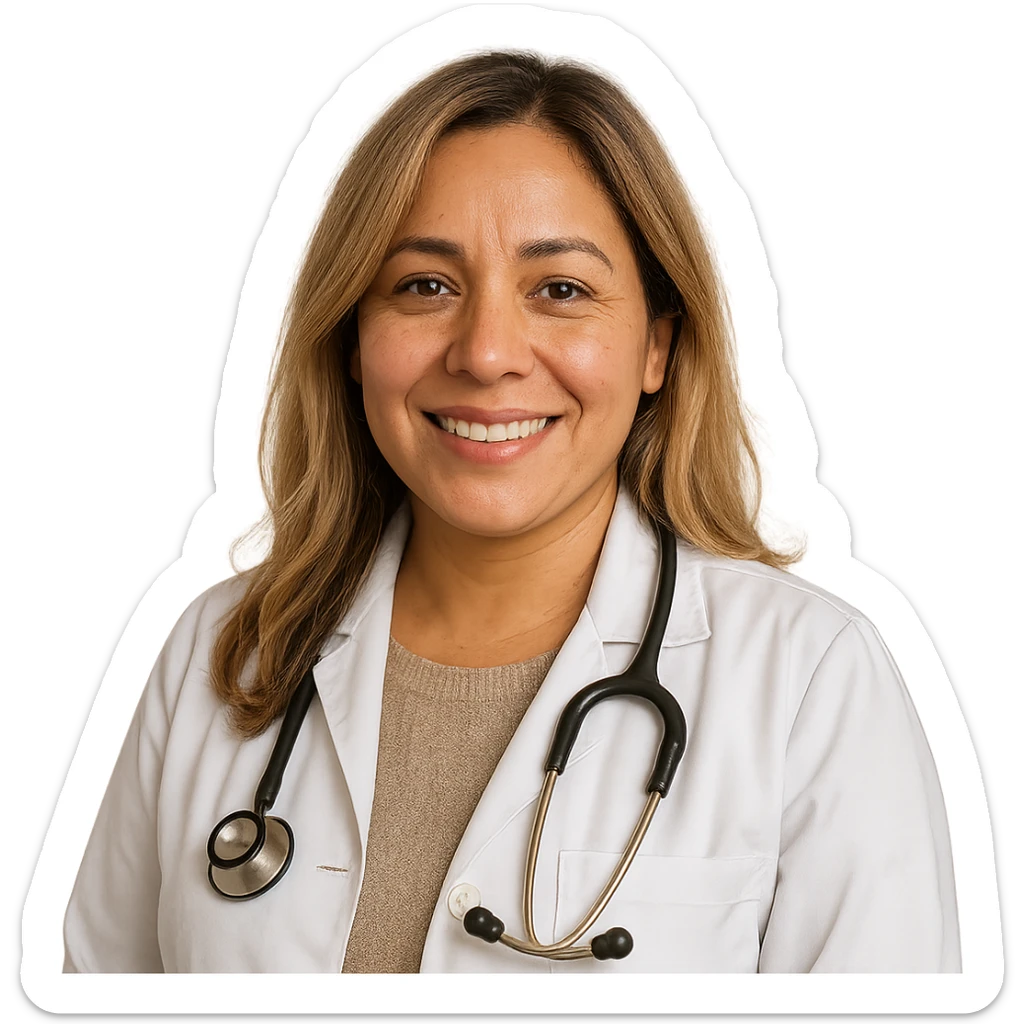 realistic and warm Latina doctor with light blonde hair sticker