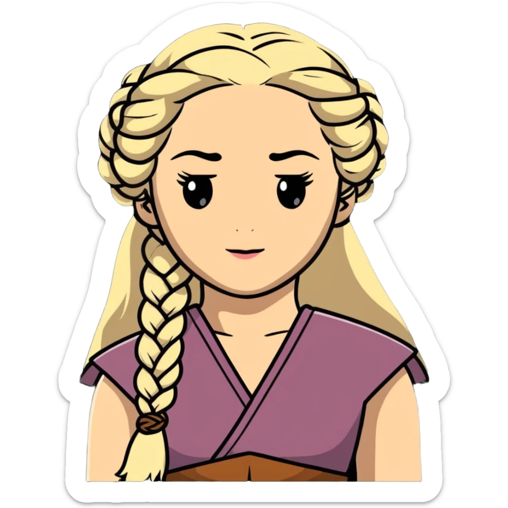 Daenerys Targaryen Game of Thrones character with blonde braided hair, chest up sticker