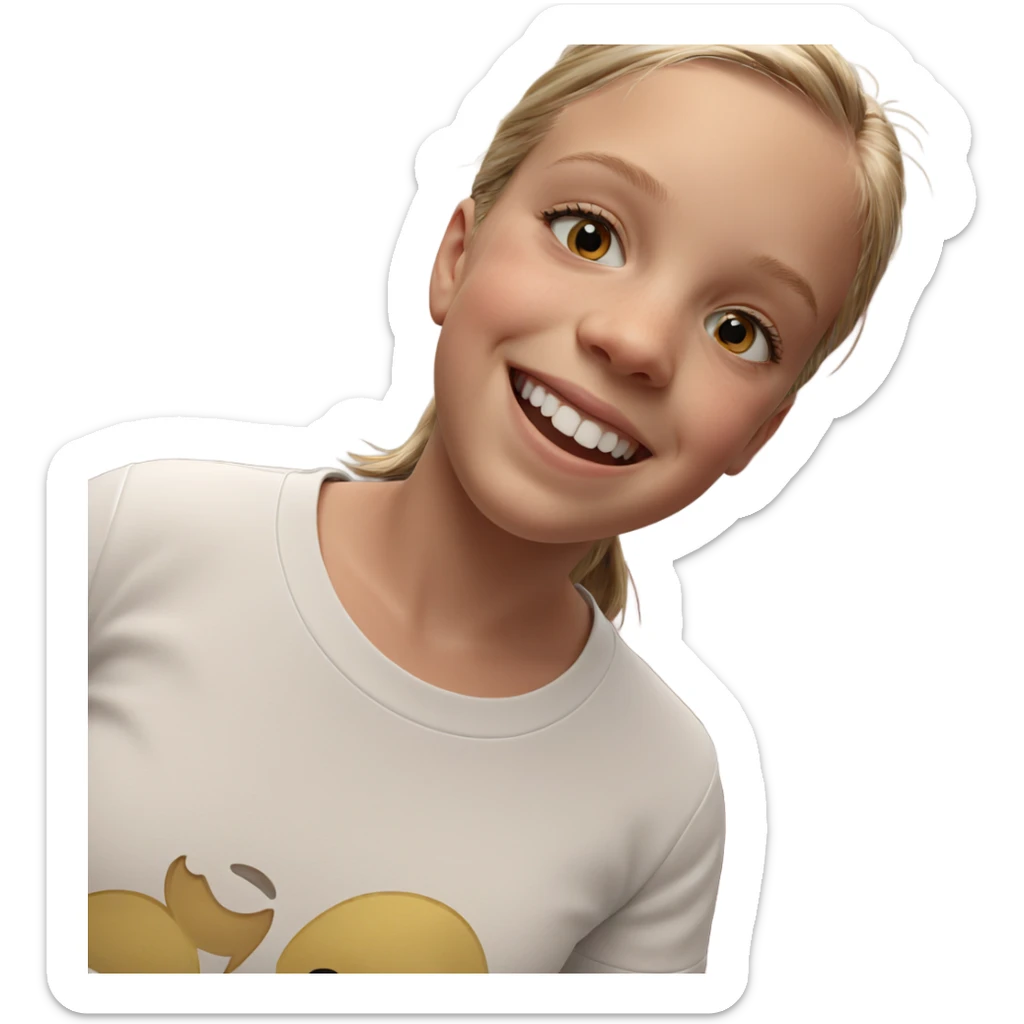 smiling girl in white shirt sticker