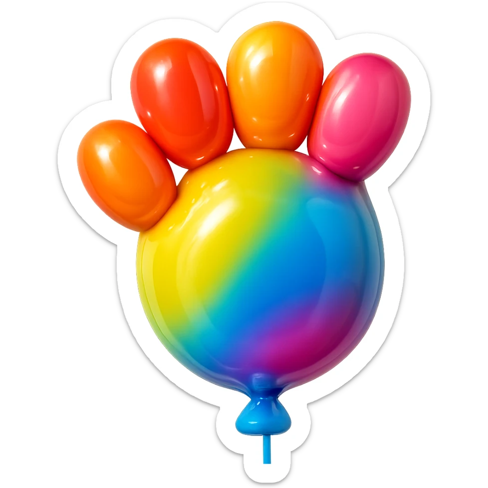 fluffy cat paw, balloon style, inflated look, shiny and light sticker