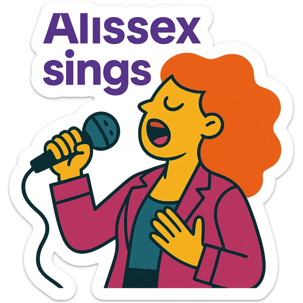 vibrant toon style illustration of a singer with the text 'Alissex sings' sticker