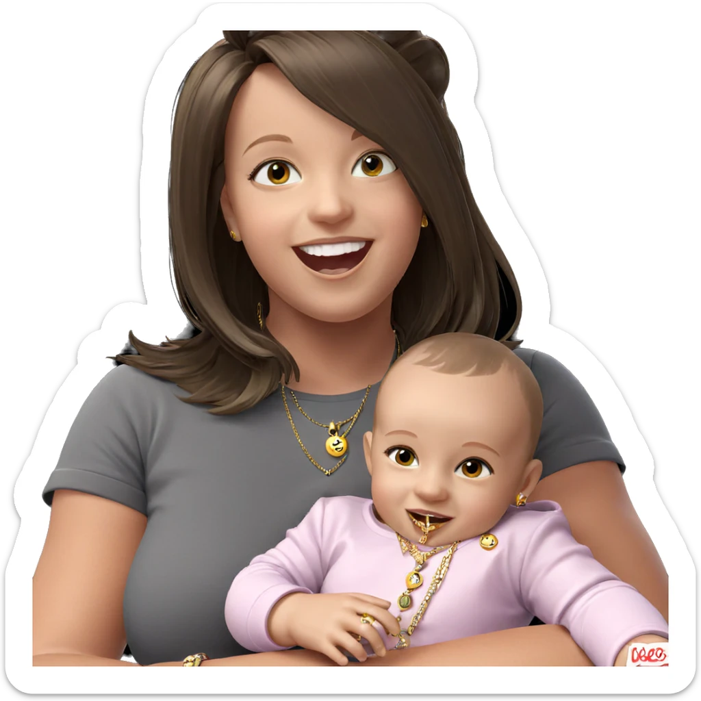 smiling baby girl with jewelry sticker